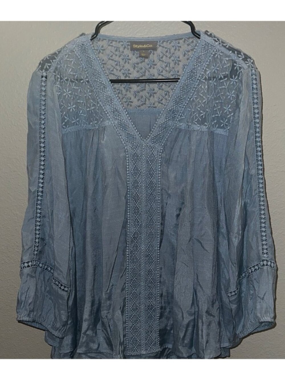 Women's Light Blue Lace Detail Blouse